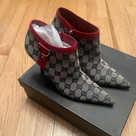 Gucci Rare D Ring Monogram Zipper Ankle Pointed Toe Booties - Picture 2 of 7